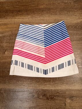 Lady Hagen White Mini Skirt with Blue and Pink Chevron Stripes